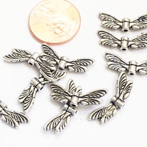 Bulk 100 pcs  antiqued silver Dragonfly spacer beads 20x7mm, bulk alloy Drangonfly beads