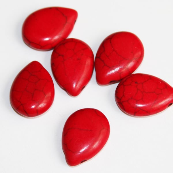 6 pcs  Red Howlite Turquoise teardrop beads 20x14mm