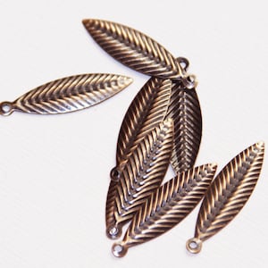 50 Antique Copper Stamped Leaf Drops: 25x7.8mm Charms