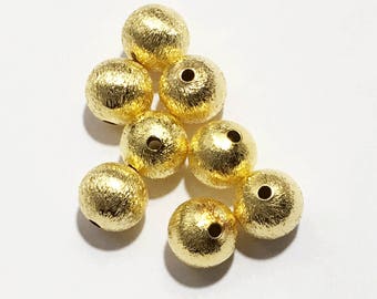 25 pcs  Gold plated round brush beads 10mm, gold plated spacer beads