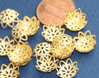 100 pcs  Gold color  filigree beadcaps 12mm, gold bead caps, gold filigree bead caps , bulk bead caps