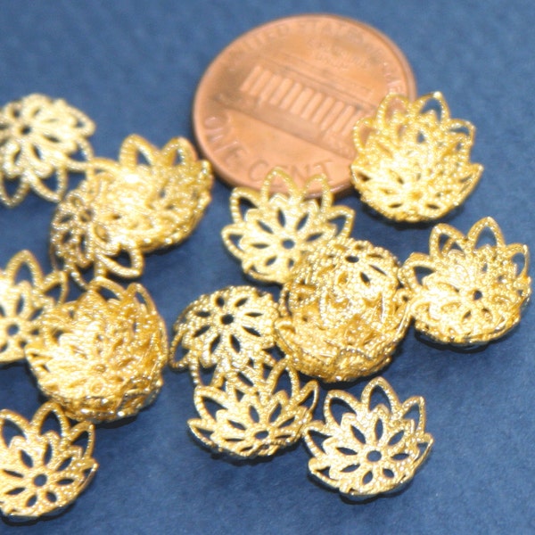 100 pcs  Gold color  filigree beadcaps 12mm, gold bead caps, gold filigree bead caps , bulk bead caps