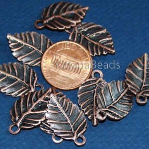 10 Antique copper finished leaf pendant 13x19mm, double sided alloy leaf charm, bulk leaf charm image 2