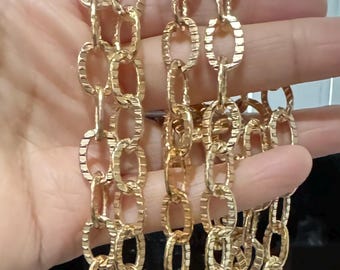 Light Gold Plated Steel Chain: Flat Textured Open Link, 2 ft