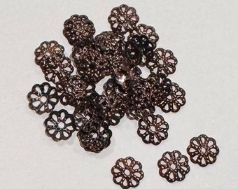 100 antique copper flower bead caps 6mm, 6 petals flower bead caps