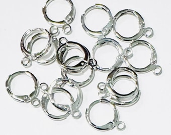 100 Antique Silver Leverback Earring Hooks: 12mm Round Earwires