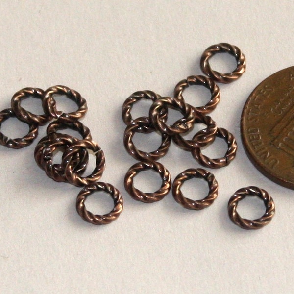 100 anneaux fantaisie plaqués cuivre vieilli 6 mm rond calibre 18