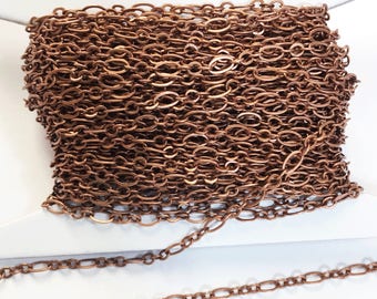 32ft spool  Antique copper plated brass  Long and Short chain,  mother and sons chain, link 4.5X2.5mm  soldered links, bulk chain