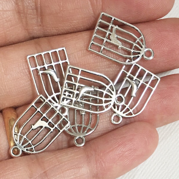 20 pcs  double sided antique silver birdcage pendant 19x12mm, alloy birdcage charm