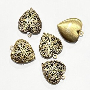 Antique Brass Filigree Heart Locket Pendants - 20x20mm - (5 pcs image 6