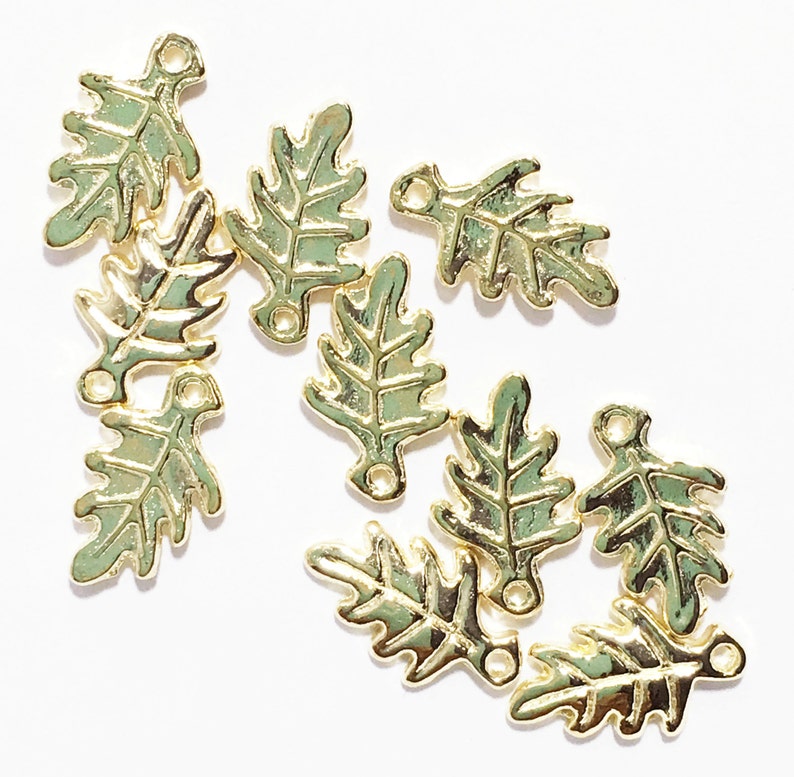 light gold alloy leaf charm 20 pcs of light gold Oak Leaf charm 9x15mm bulk leaf charm
