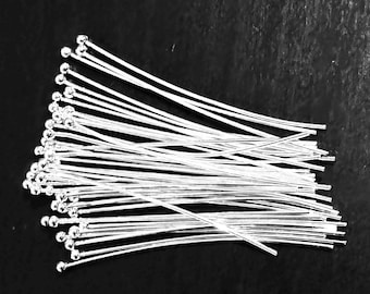 100 Silver Plated Ball End Head Pins: 22 Gauge, 1.75 inch