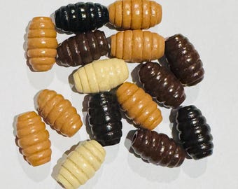40 pcs  Assorted Wood beads  Fluted round - 20X11mm