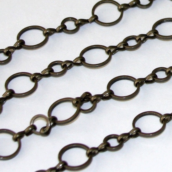 5 ft  Antiqued brass circle links chain 6mm-10mm