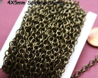 10ft  Antiqued Brass round cable chain 4X5mm - Soldered Links