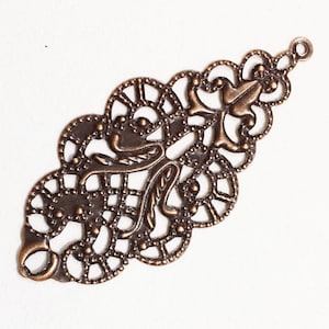 Antique copper filigree connector links 19x42mm, Bulk  copper filigree drops, Red bronze  filigree pendant