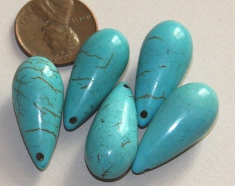 4 pcs  Howlite Turquoise teardrop beads 26x12