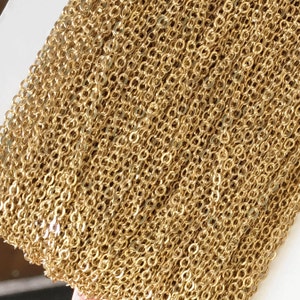 Light Gold Plated Cable Chain: 2mm Tiny Flat Soldered Brass, 100 ft Spool