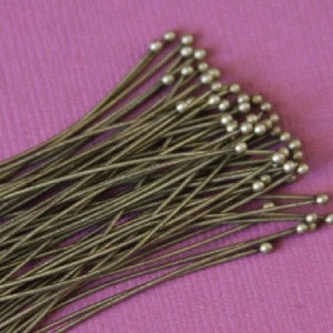 Sale 100pcs Antiqued Brass Ball end headpin 22G 1.75 inch image 2