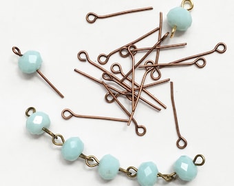 Bulk 500 Antique Copper finished Steel eye pins 20mm long  21 gauge