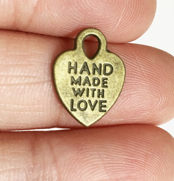 40 Antique Brass 'Made With Love' Heart Charms (11x8mm)