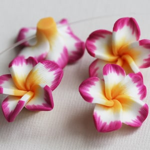 8 Polymer clay flower Hawaiian pink Plumeria flower 25mm