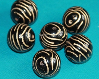 Vintage Acryl-Rundperlen mit Streifenmuster, 16 mm, Schwarz mit goldenen Akzenten