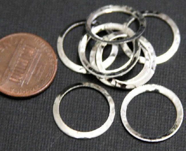 12-Pack 16mm Silver Plated Steel Double-Sided Hammered Round Link Connectors – Decorative Craft Findings - View #2