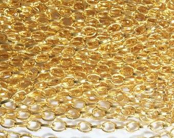 Gold Plated Drawn Cable Chain 6x3.5mm - 10ft Bulk Steel Base