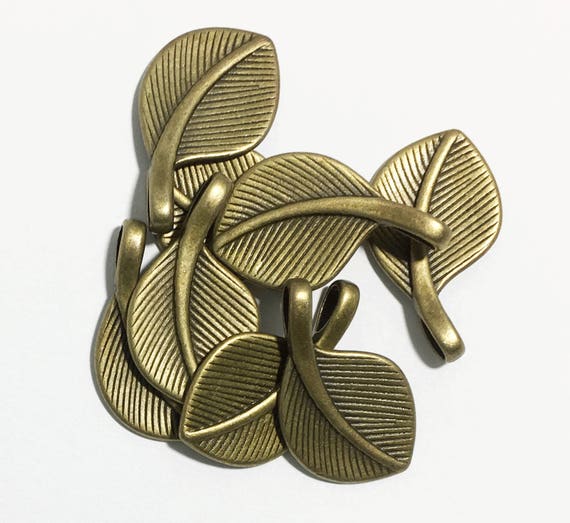 100 Antique Bronze Leaf Charms: Zinc Alloy Pendants (29x17mm)