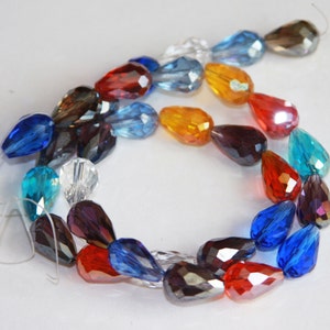 16 inch strand  Multi color glass faceted teardrop beads 10x15mm