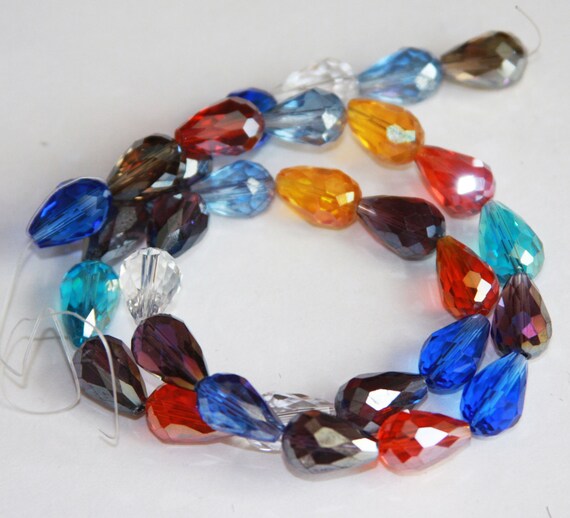 16 Inch Strand Multi Color Glass Faceted Teardrop Beads 10x15mm - Main Image