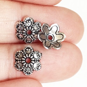 50 pcs  antique silver  flower beadcap 9x10mm, silver alloy bead caps