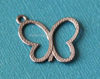 100 Gunmetal Butterfly Pendants: Zinc Alloy Charms (17x19mm)