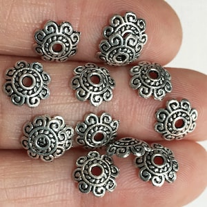 50 pcs  Antiqued Silver  flower filigree bead caps 8x8mm