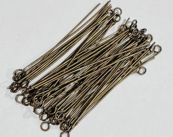 100 pcs of Antiqued Brass Eye Pin - 2 inch long - 22 gauge