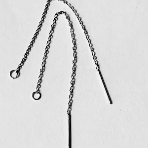 Platinum Color Ear Threader Earrings: Long Flat Chain, Brass Base
