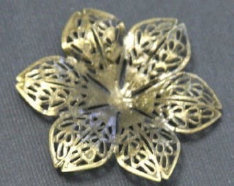 15 pcs of Antiqued Brass over steel filigree flower focal 43mm