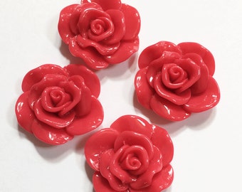 6 pcs  acrylic Lucite flower Cabochon 30x28mm Red