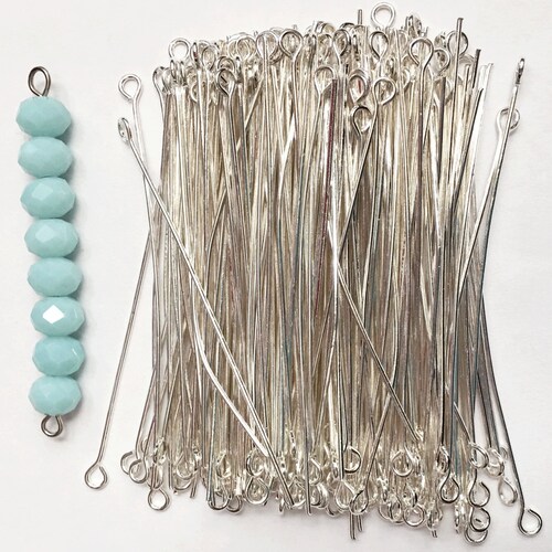 100 Pieces Silver Plated Brass Eye Pins, 3.5 Inch Long, 21 Gauge, For Jewelry Making