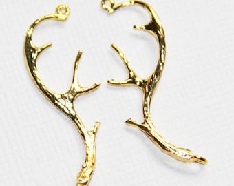 2 pcs Gold Plated Brass Branch Connector: Jewelry Supplies (35x13mm)