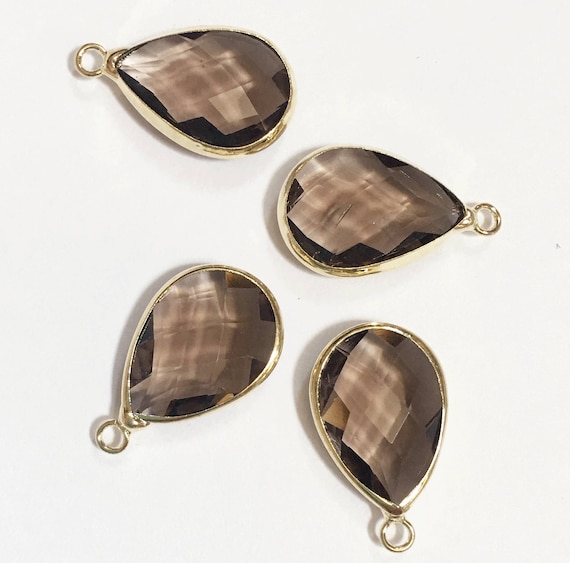 Gold Framed Smoky Glass Teardrop Pendant: 22x14mm