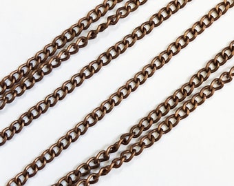 15 ft Antique copper curb chain, antique copper steel curb chain, unsoldered chain 3x2mm, bulk red bronze  chain