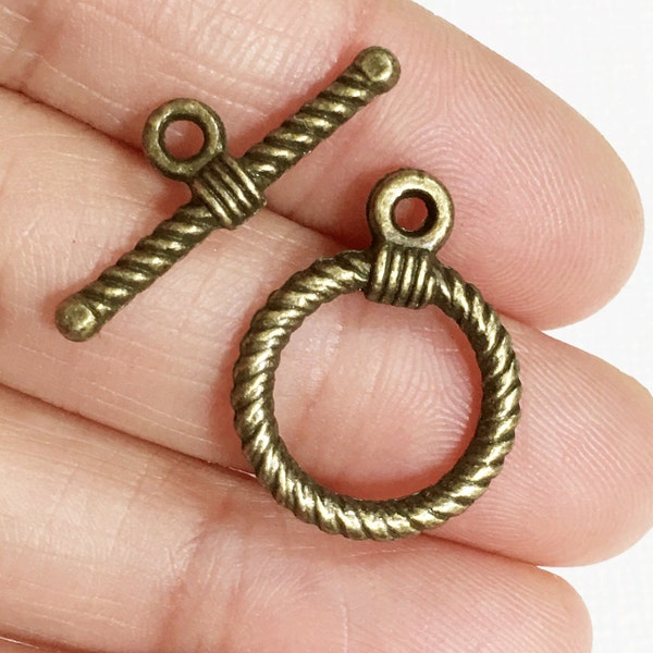 10 sets  Antiqued brass twisted toggle clasps 22x17mm, bronze toggle clasps