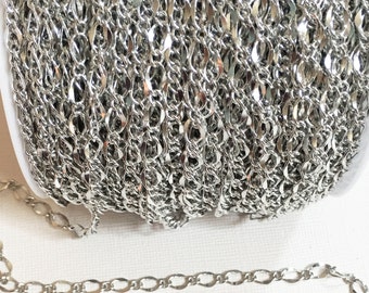 Cadena antigua chapada en plata martillada: soldada en forma de ocho, carrete de 3 metros.
