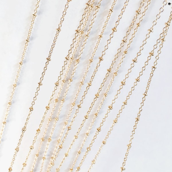 10ft Light Gold color brass chain with beads, light gold beaded chain, Bulk small cable chain