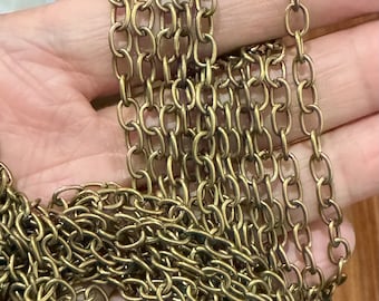 15ft Antiqued brass finished over iron large cable chain 6.5x4mm - Open Links