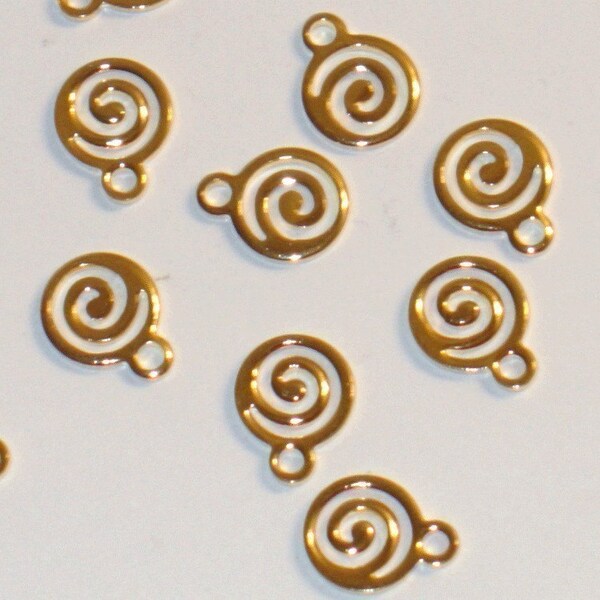 100 pcs  Gold-plated drop, round swirl, 9x7mm