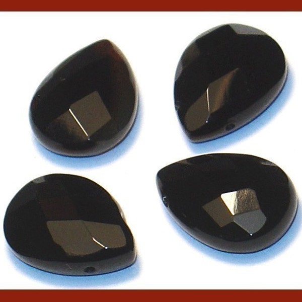 4pcs  Black Onyx faceted flat briolette 13X18mm