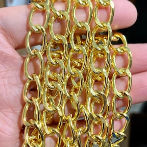 3 ft gold color curb chain, purse  chain, heavy iron curb chain 14x9.5mm